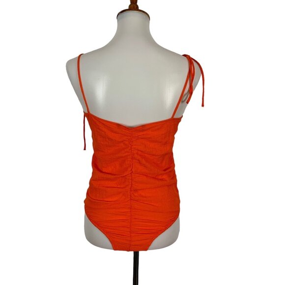 Zara Orange Bodysuit Large Tie Shoulder Slim Fit Summer Night Out - Picture 5 of 6